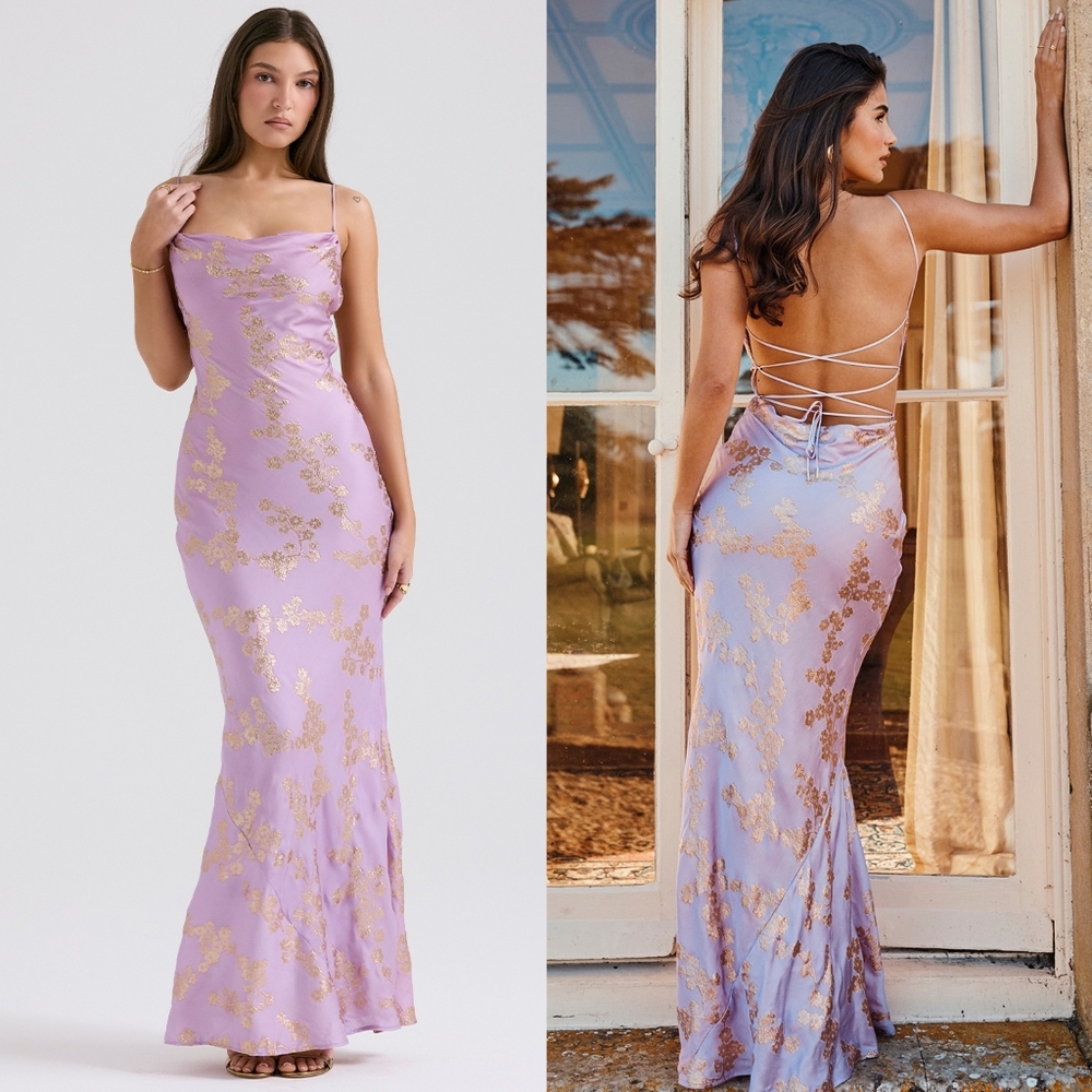 HOUSE OF CB 'Capriana'  Orchid Jacquard Satin Gown
